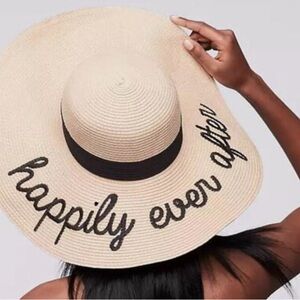 Mud Pie Bridal Honeymoon Natural Straw Hat Embroidered Happily Ever After Beach